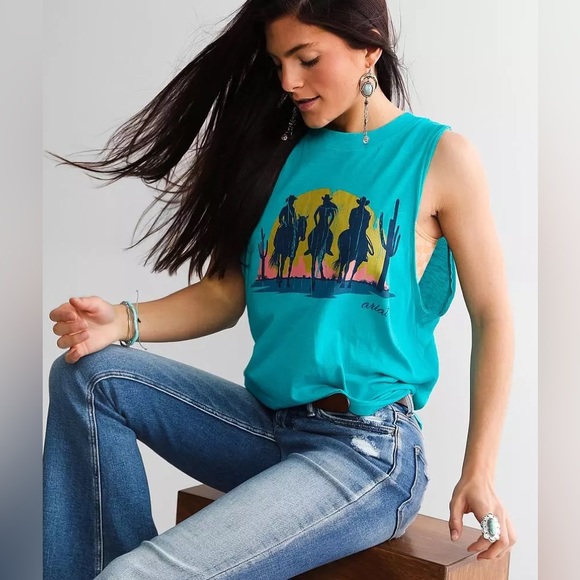 Ariat Blue Wandering Western Tank Top XL - Picture 2 of 8